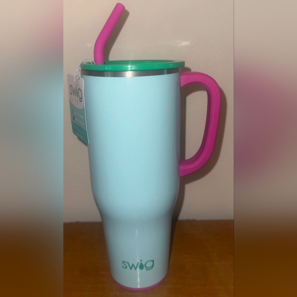NWT NEW Swig Life Prep Rally 40 Oz Blue Green and Pink Tumbler Mug